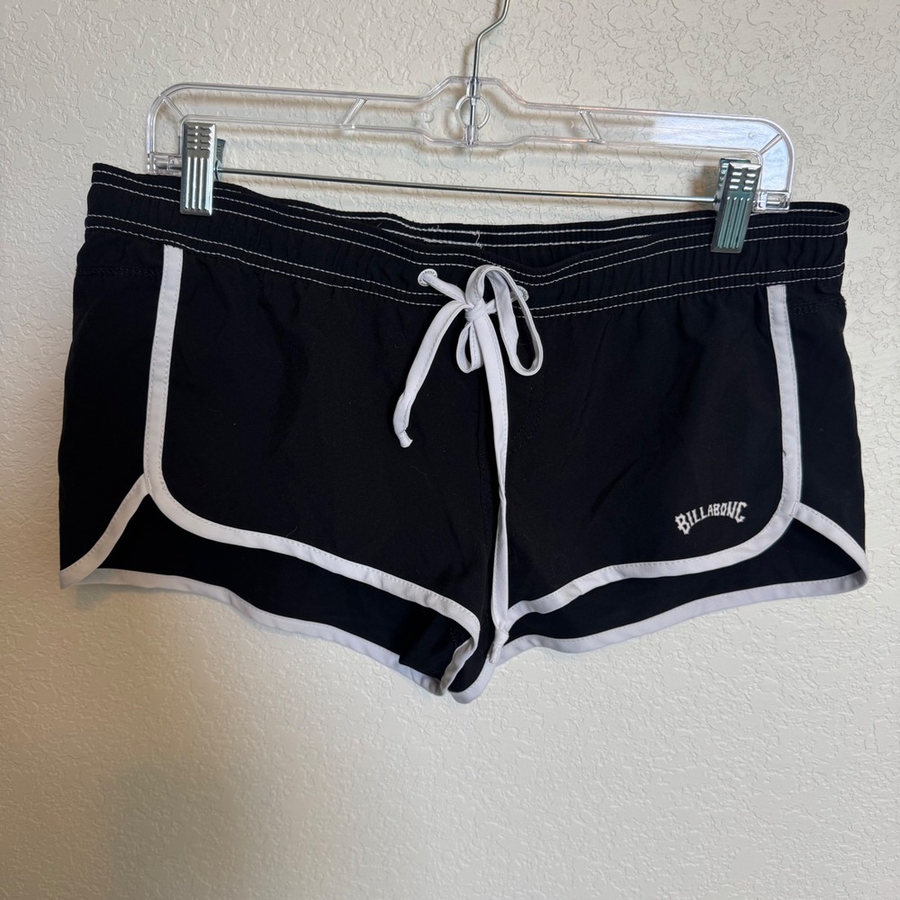 Y2K Micro Low Rise Board Shorts Billabong Large Black White